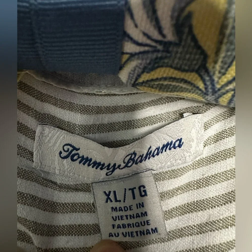 Tommy Bahama Linen Blend Striped Sleeveless Button Down Blouse Minimalist Sz XL - Picture 9 of 9